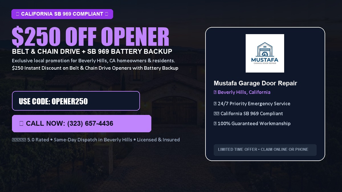 $250 OFF Smart Garage Door Opener Installation (Belt & Chain Drive with California SB 969 Battery Backup) in Beverly Hills, CA